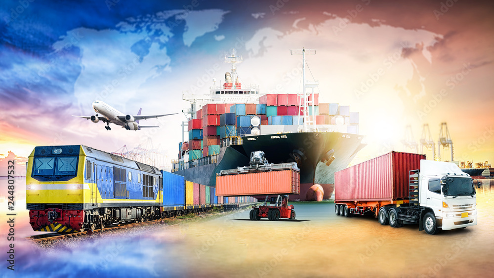 Global business logistics import export background and container cargo freight ship transport concept